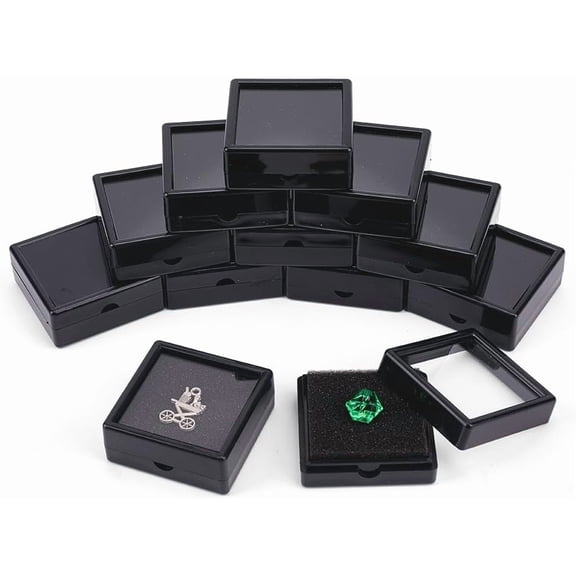 12pc 12Pack Black Gemstone Display Box 2" x 0.78" Jewelry Box Container with Clear Top Lids for Gems Coins Christmas Festival Wedding Jewelry Packing