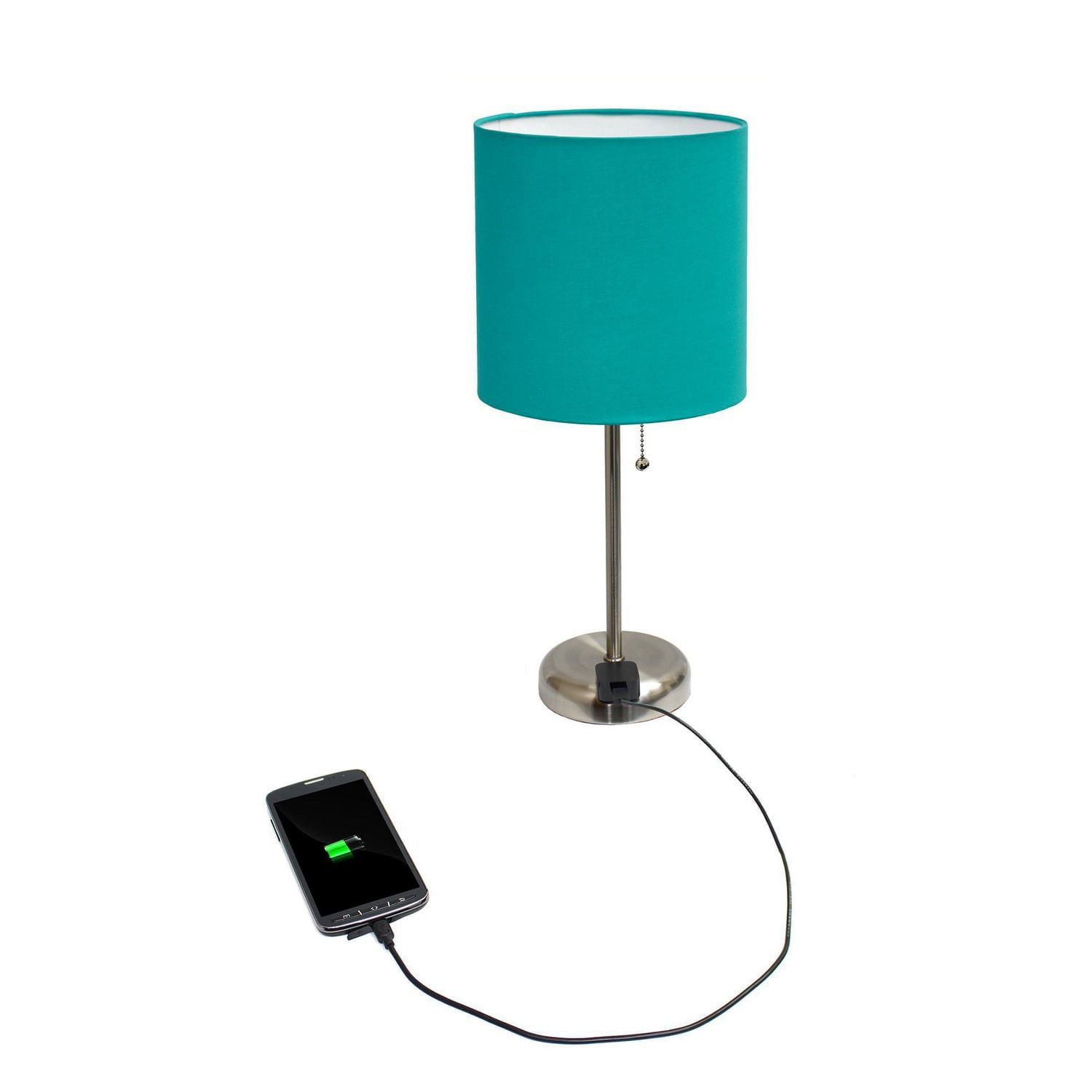 LimeLights Stick Lamp with Charging Outlet and Fabric Shade