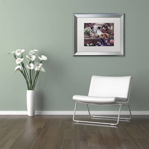 Trademark Fine Art 'Playful Kittens' Canvas Art by Jenny Newland, White Matte, Silver Frame