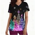 thumbnail image 4 of Wowcloth Women's Short Sleeve V-Neck Scrub Top with Christmas Print and Pocket for Nursing Work and Daily Use, 4 of 7