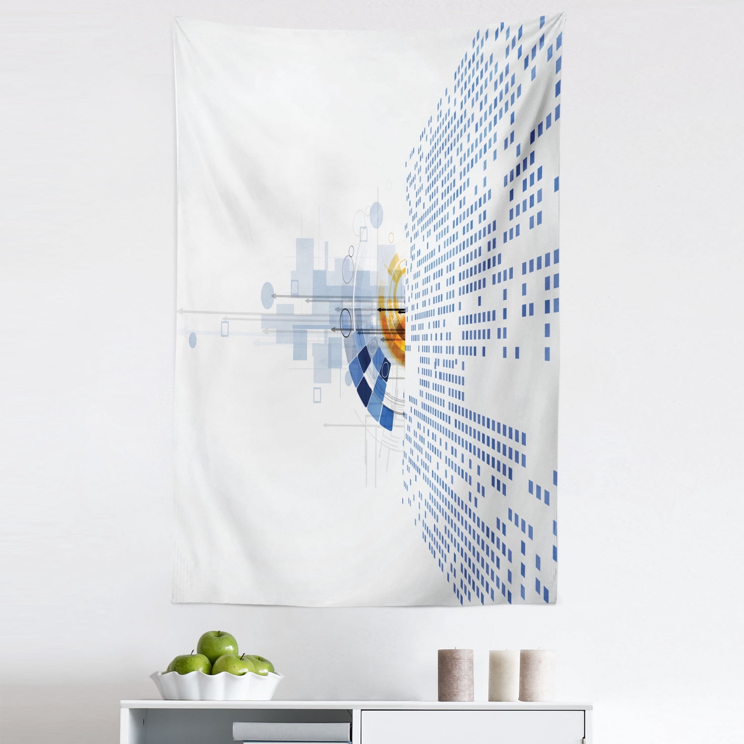 Abstract Tapestry, Modern Tech Themed Sci-Fi Geometric Circles and ...