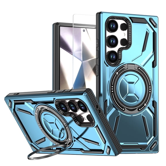Allytechgroup Magnetic Case for Samsung Galaxy S26 Ultra with Screen Protection, Bult-in Ring Holder Kickstand Support Wireless Charging Shockproof Back Cover for Samsung Galaxy S26 Ultra, Blue