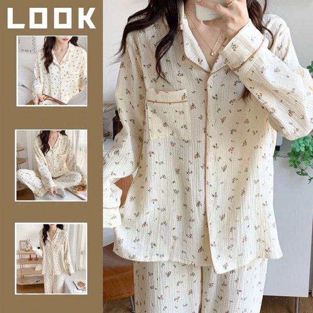 Conjunto de pijama Kawaii para mujer, ropa de dormir de 2 piezas, Top de manga larga, pantalones, bata de casa, moda coreana