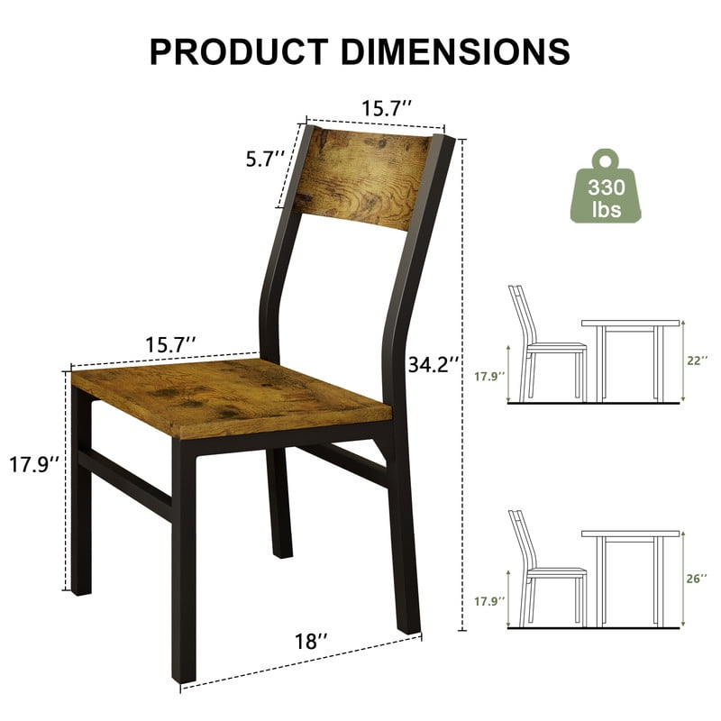 iPormis 35''Tall Dining Chairs Set of 6, Dining Room Chairs with MDF Board & Metal Frame, Perfect for Small Space, Easy Clean,Rustic Brown