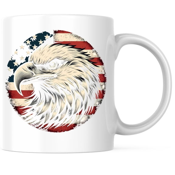 Bliss Monkey Co. American Bald Eagle USA Coffee Mug - Patriotic United States - 11 Ounce Coffee Mug - Microwave & Dishwasher Safe - White Handle & Interior - Printed On Both Sides - BMCM01087