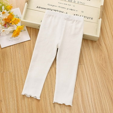 cfhntfmh Cotton Pant for Baby Girls Ribbed Soft Elastic Waisted Long Pants Fall Comfy Wide Leg Plain Pants for 1-5 Years