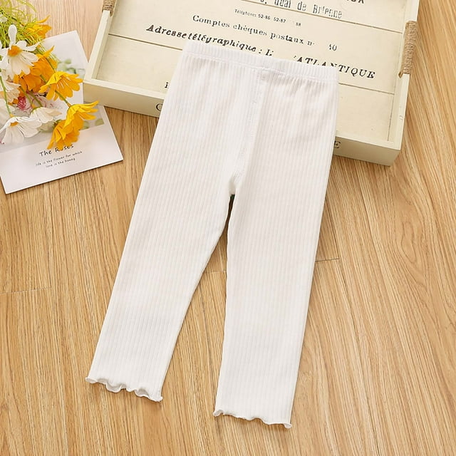 MeetoTime Infant Toddler Girls Cotton Ribbed Leggings Solid Color Skinny Ankle Length Pants for Kids