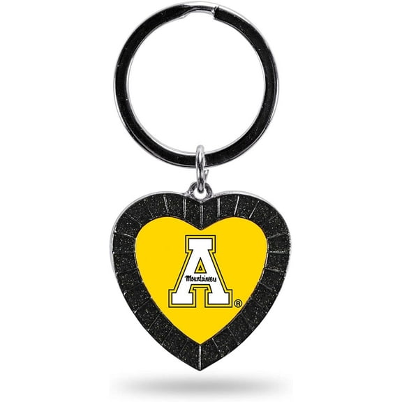 NCAA Appalachian State Mountaineers NCAA Rhinestone Heart Colored Keychain, Black, 3-inches in length
