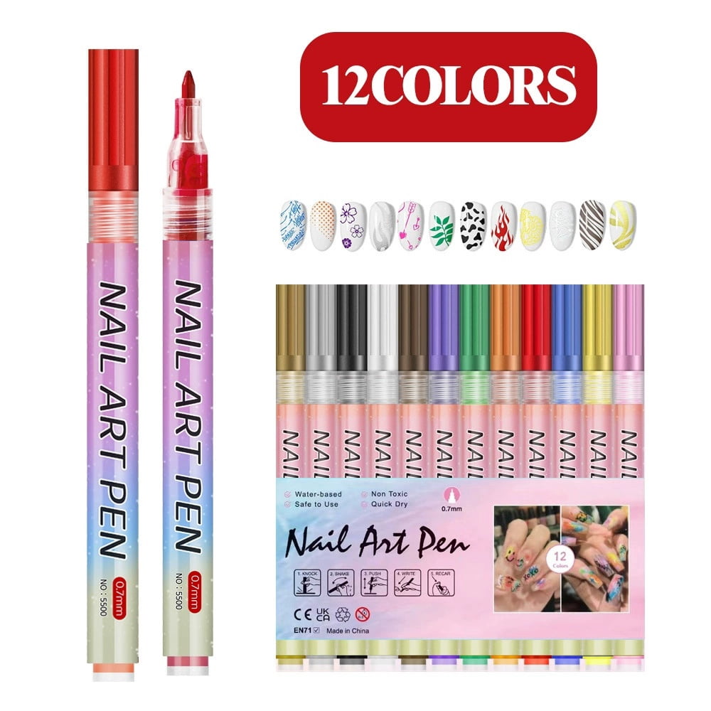 24 Color 0.5mm and 0.7mm Pens 3D Nail Polish Pens Acrylic Paint Pens Nail Markers for Nail Art Drawing Painting, , DIY Nail Art Beauty Adorn Manicure Tools