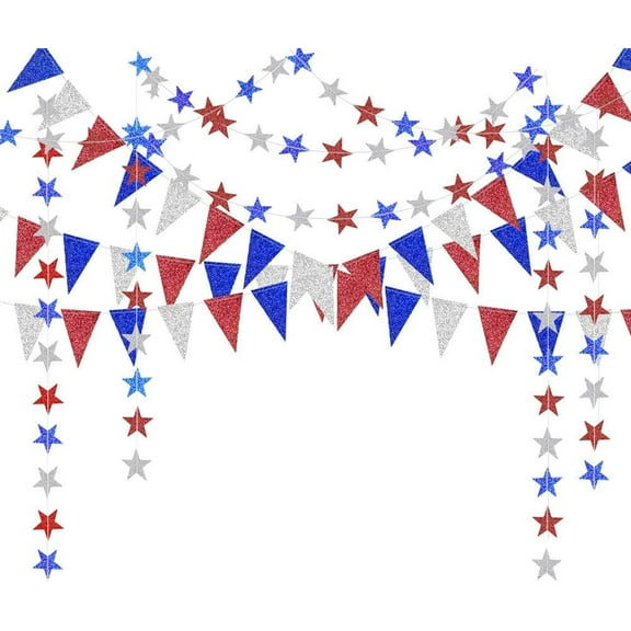 Cheerland Star Garland Triangle Pennant Banner Kit, 4th of July Celebration Decor, 1 Count