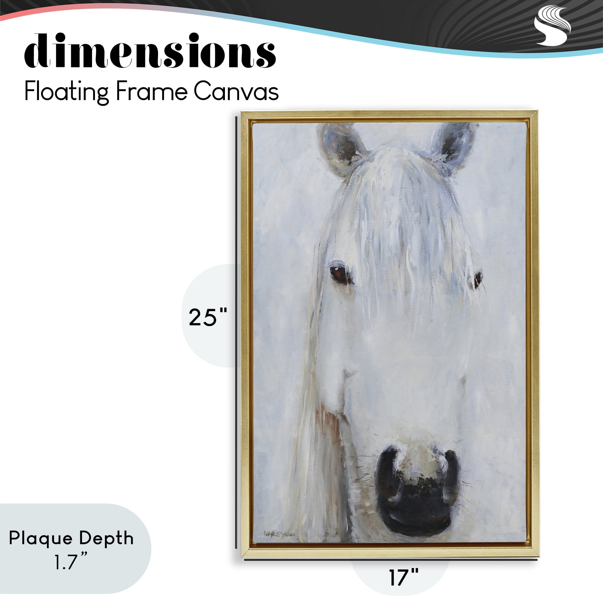 Stupell Industries Pure White Horse Portrait Gold Framed Floater Canvas Wall Art, design by Jadei Graphics