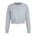 thumbnail image 4 of idosla Women Casual Open Front Button Down Cropped Cardigan Sweaters Y2k Crewneck Long Sleeve Fall Knitwear Teen Clothes (Grey, S), 4 of 6