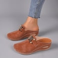 thumbnail image 6 of Rokment Womens Buckles Orthotic Clogs with Arch Support Trendy Casual Suede Closed Toe Platform Wedges Mid Heels Mules Backless Sandals for Ladies Summer Fall Brown Size 9, 6 of 9