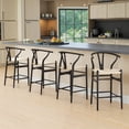 thumbnail image 3 of MAYEERTY Black-Beige Fully Assembled Wishbone Weave Bar stool for Kitchen Island, Modern & Sturdy, 3 of 6