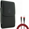 thumbnail image 1 of Case Belt Clip + 10ft USB Cable for Motorola One 5G Ace Phone - Leather Holster Cover Pouch and Type-C Charger Cord Power Wire Combo for Motorola One 5G Ace (2021), 1 of 1