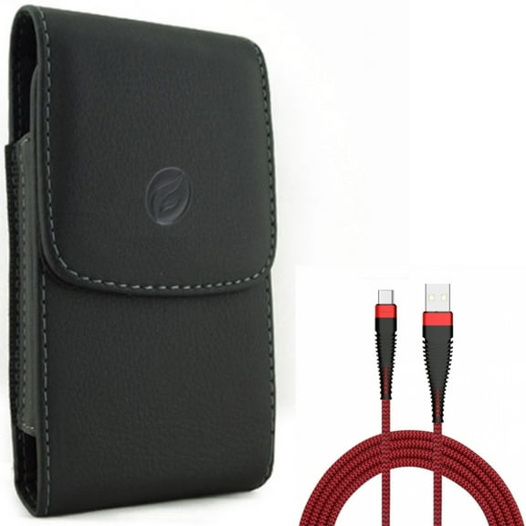 Case Belt Clip w 10ft USB-C Cable for Samsung Galaxy A73 5G,A13 5G,A03s Phones - Leather Holster Cover Pouch, Type-C Charger Cord Power Wire