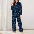 thumbnail image 2 of Honeii BLUE Flamingo Birds print Women's Pajama Sets Long Sleeve Button Down Sleepwear Nightwear Soft Pjs Lounge Sets-X-Large, 2 of 7