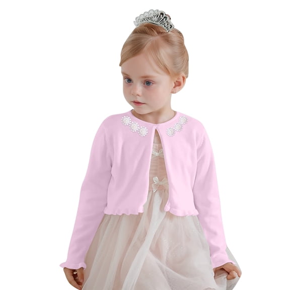 LYHaoo Loose Sweaters Girls Sweaters Soft Knit Cardigan With Floral Beaded Design Comfortable Open Front Coat For Everyday Wear 9-10 Years(Pink)