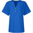 thumbnail image 3 of Xuboway Womens T Shirts V Neck Eyelet Button Down Short Sleeve Summer Tops Trendy 2025 Loose Casual Beach Vacation Outfits Clothes, 3 of 3