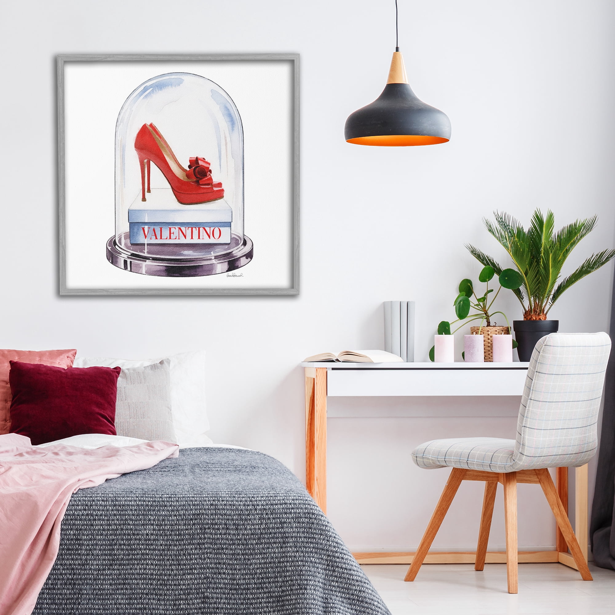 Stupell Industries Red Heels in Bell Jar Gray Framed Giclee Art, design by Amanda Greenwood