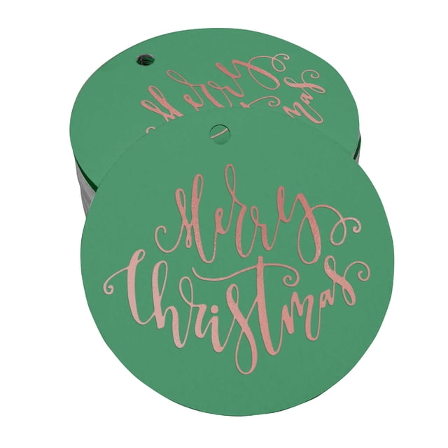 Inkdotpot 50 Pack Merry Christmas Favor Paper Tags Craft Real Rose Gold Foil Hang Tags