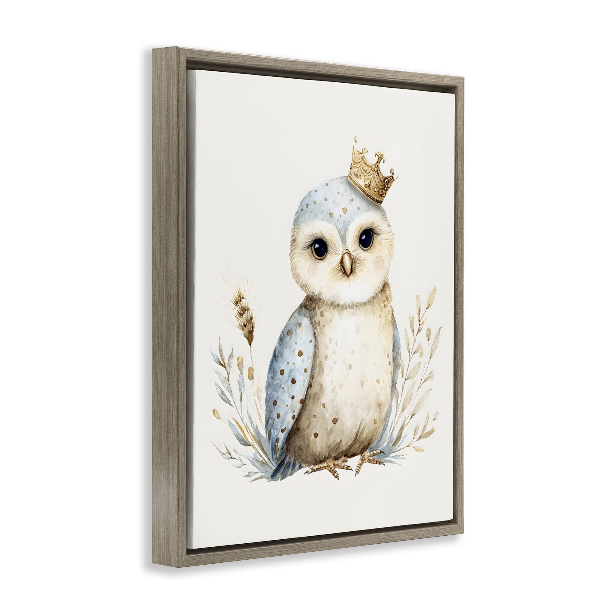 Stupell Industries Watercolor Nursery Owl Brown Framed Floater Canvas Wall Art, design by LSR Design Studio