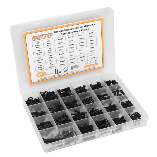 Juego De Surtido De Tornillos De Cabeza Hexagonal, Cabeza Semiredonda De Acero Al Carbono, Juego De Arandelas De Tuerca De Tornillo De 884 Piezas Para Electrodomésticos OTVIAP Screw Nut Washer Set