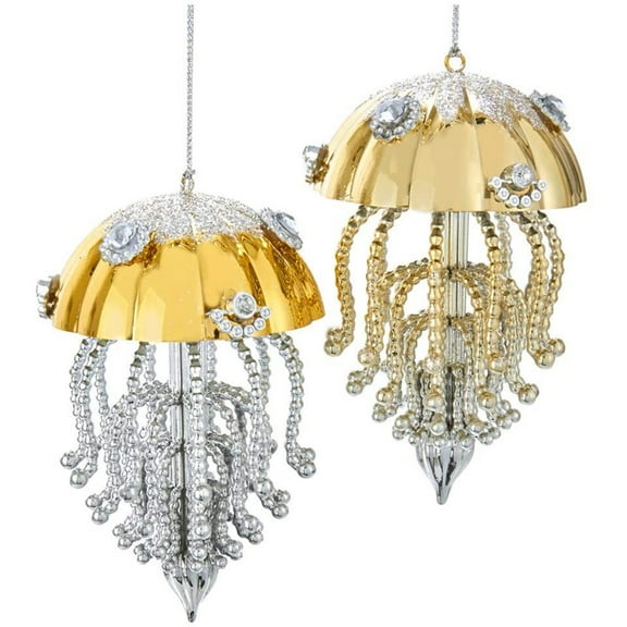 Kurt Adler Gold and Silver Jellyfish Ornaments