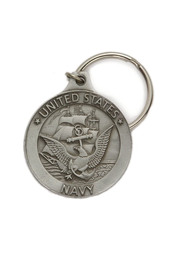Pewter Round St. Michael Navy Key Chain