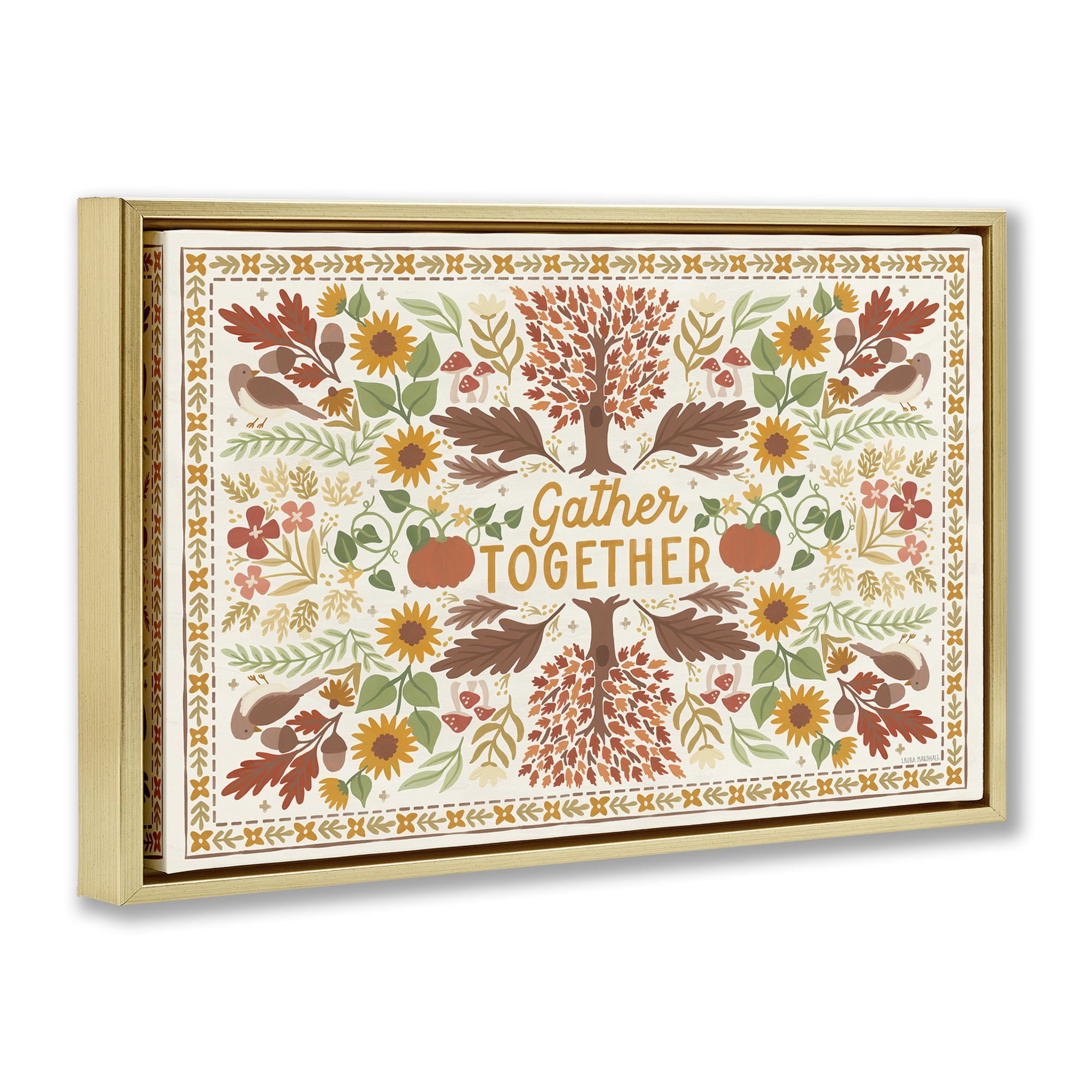 Stupell Industries Gather Together Pattern Landscape Painting Gold Floater Framed Canvas Art Prints Wall Art, 31 x 21