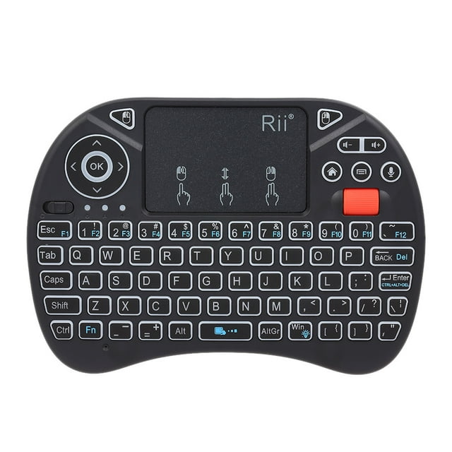 Rii Rii X8 Plus 71-Key Wireless Keyboard with Touchpad, Voice Input, Backlit, and 2.4GHz Connectivity for Smart TV, PC, and Android Devices (Black, Built-in Battery)