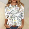 thumbnail image 2 of Paguaki Womens Floral Print 3/4 Sleeve Tunic Top Crewneck Blouse Soft Breathable Lightweight Casual Everyday T Shirts, 2 of 5