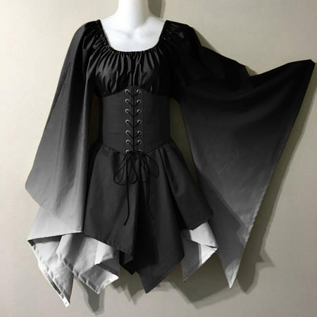 

For Womens Trumpet Sleeve Irish Shirt Dress With Corset Traditional Dress Women M Gothic Retro Long Sleeve Corset Dress