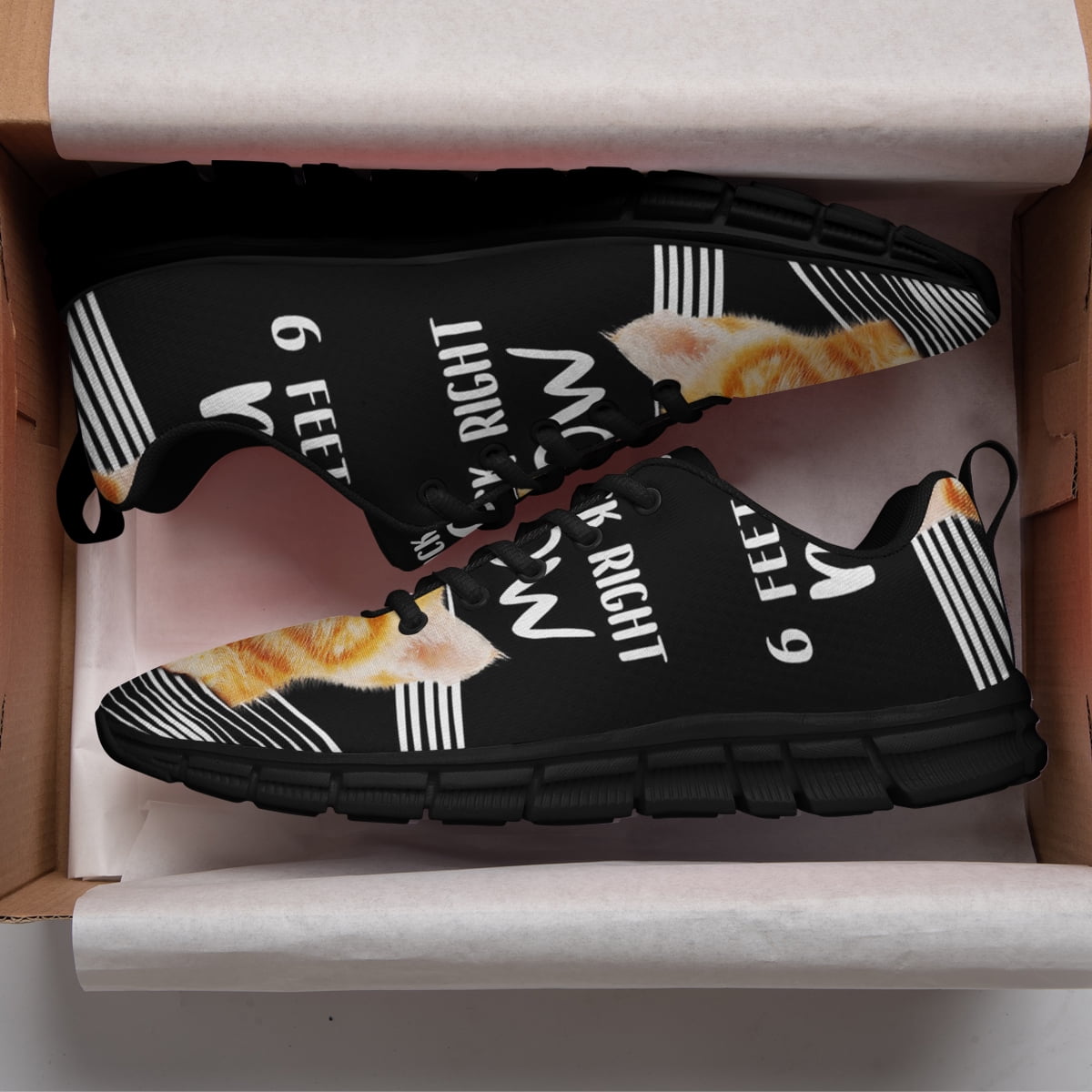 Cat 3d 6 Feet Back Right Meow Running Shoes Sneakers Mesh Black