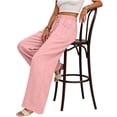 thumbnail image 6 of Yyeselk Women Baggy Casual Business Palazzo Pants Loose Fit Wide Leg Slacks Cotton Linen Pleated Trousers with Button Detail Pockets Pink L, 6 of 8