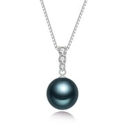 HZHUAFULTD Black Pearl Necklace for Women, 10-10.5mm Genuine Tahitian Pearls Perfect Round, 925 Sterling Silver Necklace with 18 Inch+2" Adjustable Chain, Single Pendant Jewelry Gifts for Wife Mom
