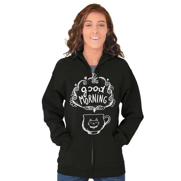 Caturday Morning Cats Coffee Lovers Zip Hoodie Sweatshirt Women Brisco Brands S