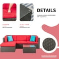 thumbnail image 4 of Walsunny 5 Pieces Patio Furniture Sets Outdoor All-Weather Sectional Patio Sofa Set PE Rattan Wicker Conversation Set Red, 4 of 8