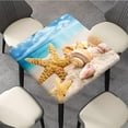 thumbnail image 3 of Ocean Sea Beach Square Fitted Tablecloth, Starfish Seashells Table Cover with Elastic Edge Tulip Floral Table Cloth, Great for Outdoor Home Kitchen/Parties/Holiday Dinner, Fits to 34x34 In Table, Blue, 3 of 6
