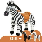 Uenjoy Kids Ride on Zebra Riding Horse Toy, Pony Rider Mechanical Cycle Walking Action Plush Animal for Children 3 to 5 Years, No Battery, No Electricity, Weight Capacity 132LBS, Small Size