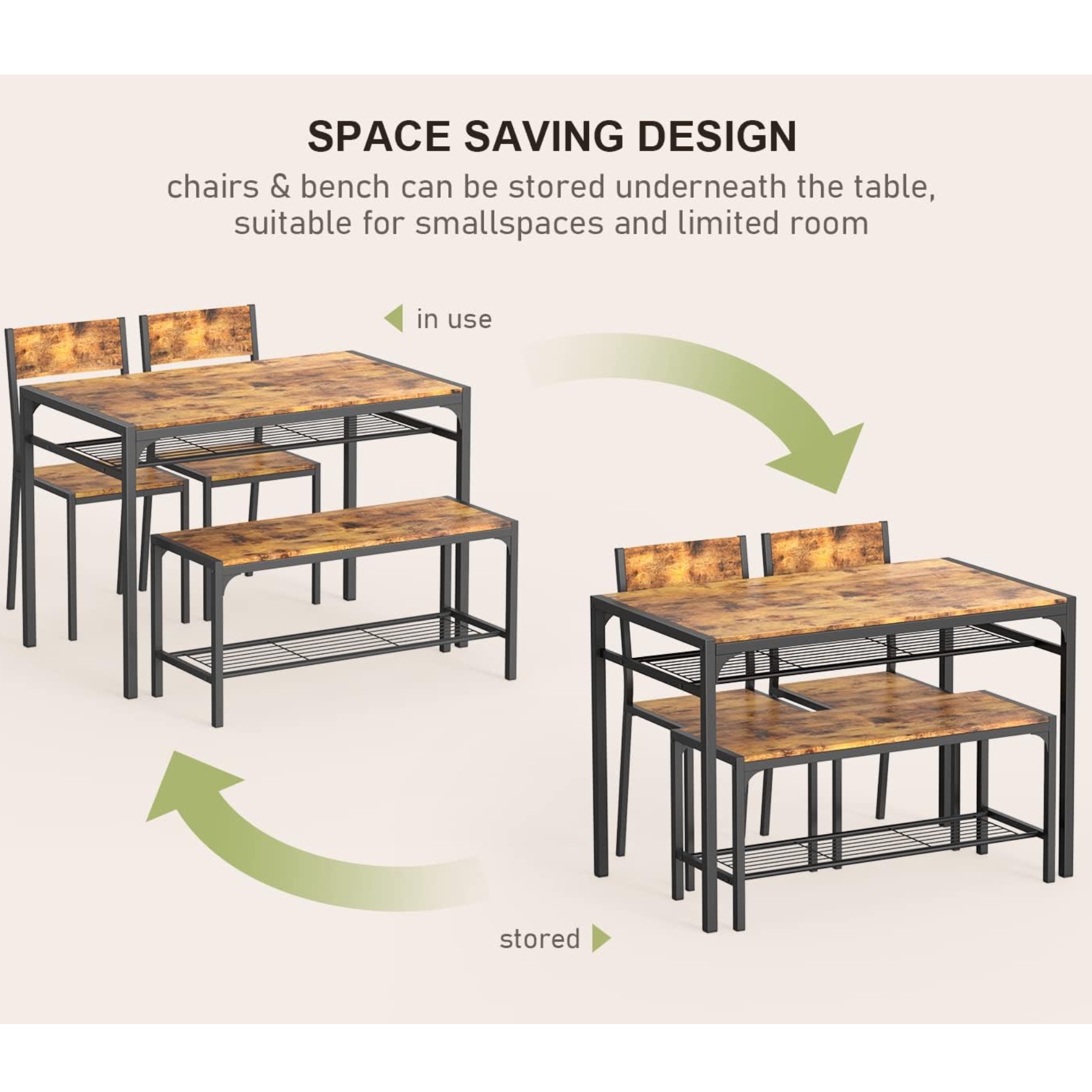 Lofka Kitchen Table Set for 4 with 1 Table & 2 Chairs & 1 Bench, Modern Small Dining Room Set for Small Spaces, Retro