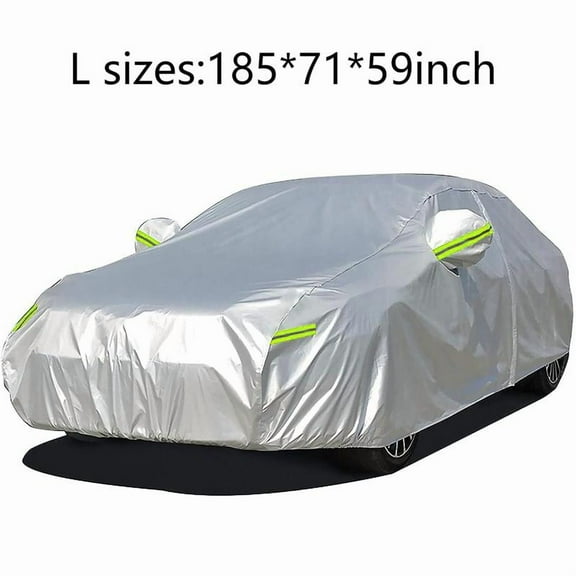 Silver All Weather Car Cover with Reflective Stripes,Full Car Exterior Cover,Winter Rain and Sun Protection Sedan Model.