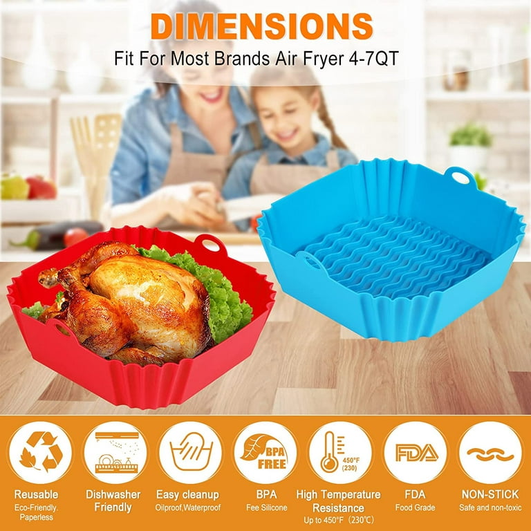 4 Pack Square Silicone Air Fryer Liners for 4-7 qt Air Fryers, Reusable Air Fryer Silicone Liners, Heat-Resistant Air Fryer Liners Silicone Material