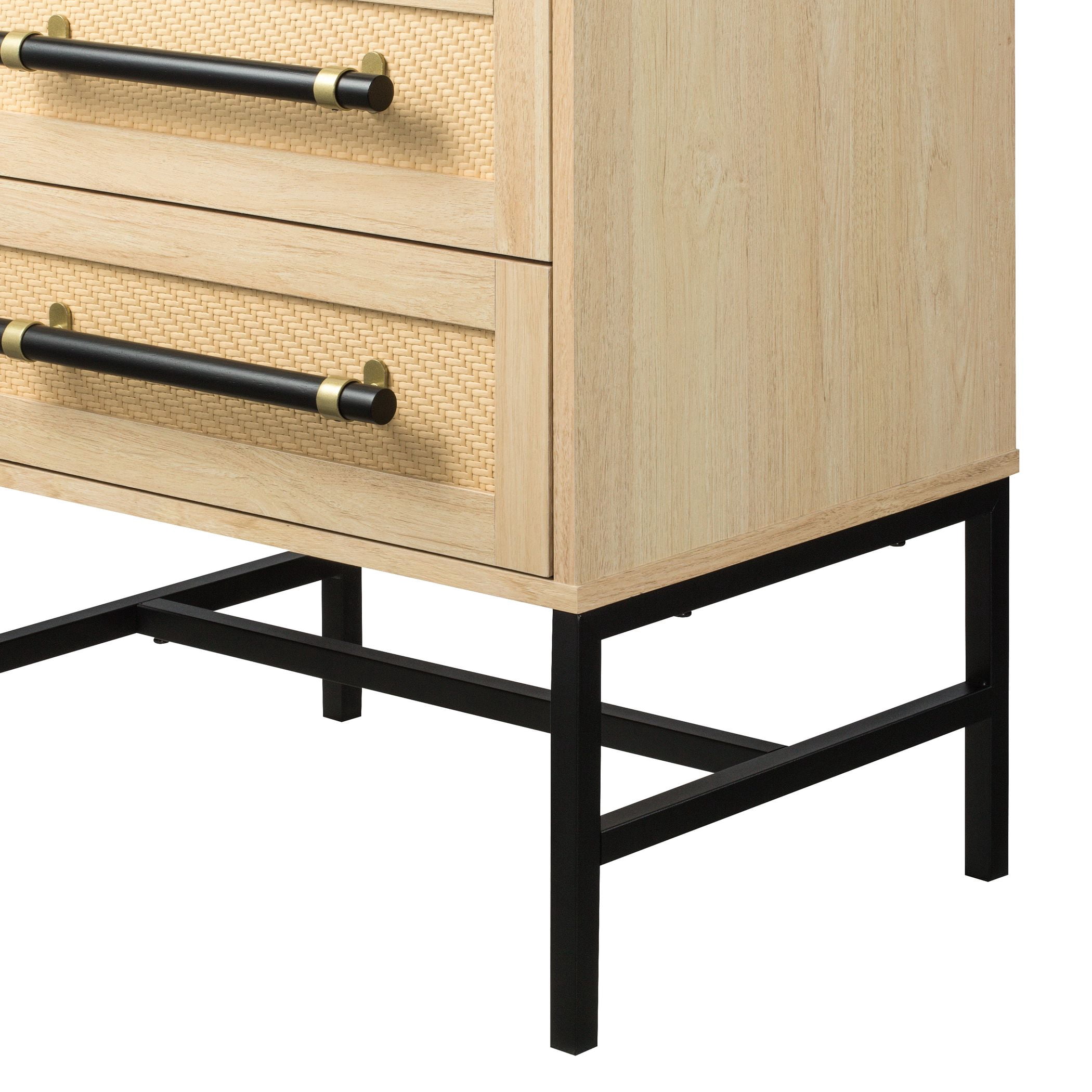 Hopper Studio Sophia 2-Drawer Nightstand in Natural Oak Finish with Rattan Drawers for Adult