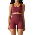 thumbnail image 2 of Lolmot 2 Piece Outfits for Women Workout Outfits Solid Color Seamless Ribbed High Waist Yoga Short Leggings with Sports Bra Exercise Set, 2 of 5