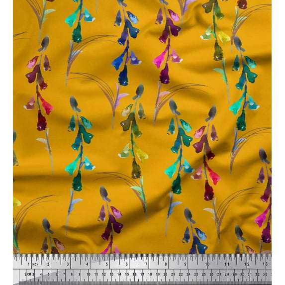 Soimoi Gold Cotton Jersey Fabric Colorful Flower Watercolor Decor Fabric Printed BTY 58 Inch Wide