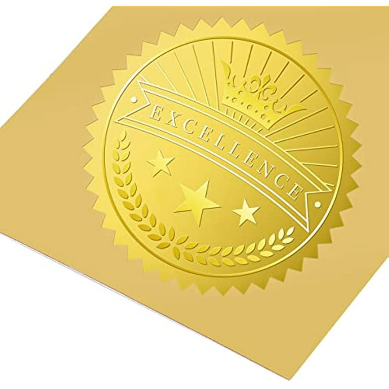 100 Packs Excellence Embossed Gold Foil Stickers Stars Certificate Seals  for Festival Invitations Graduation Notary Seals and Christmas Decoration 