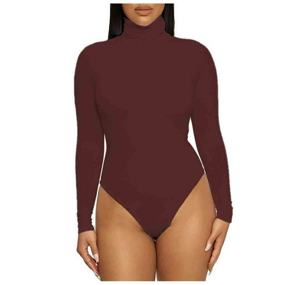 TQWQT Women's Mock Turtle Neck Long Sleeve Tops Bodysuit Jumpsuit
