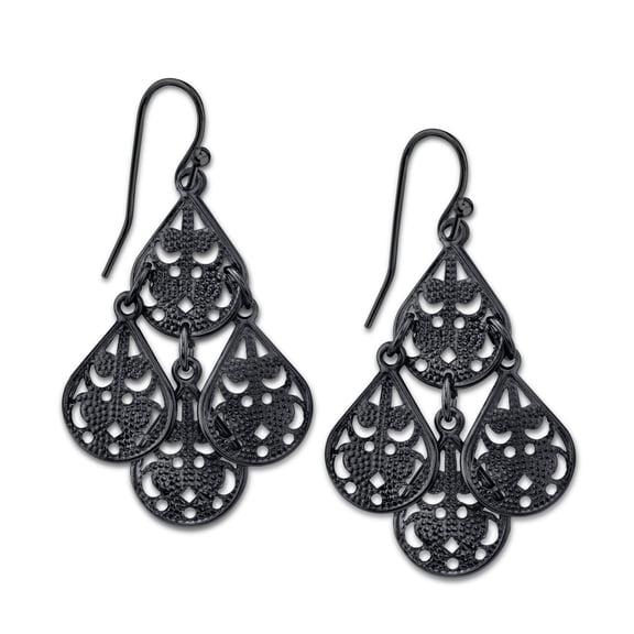 1928 Jewelry Jet Back Filigree Chandelier Drop Wire Earrings