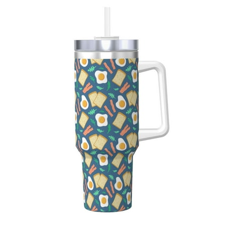 

Gaeub Eggs Toast Bacon And Arugula Print Stainless Steel Hot/Cold Coffee Cup 40oz Ice Bully Cup With Handle And Straw Travel Coffee Cup